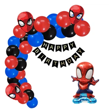 Набор воздушных шаров для фотозоны Спайдермен с гирляндой Happy Birthday и фигурой Человек Паук Маска