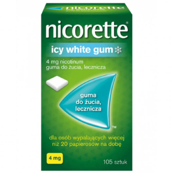 Никотиновая жевательная резинка зимняя мята, Nicorette Icy white gum, 4mg/105 шт