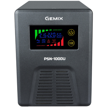 Источник бесперебойного питания Gemix PSN-1000 1000VA/600W 12V/220V 7/9/13A 3xSchuko без АКБ Black (PSN-1000U)