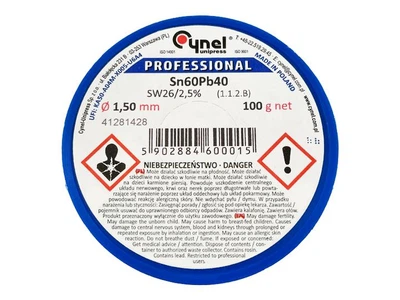 Припій з флюсом 1,5 мм Cynel Sn60Pb40-SW26 100 грам