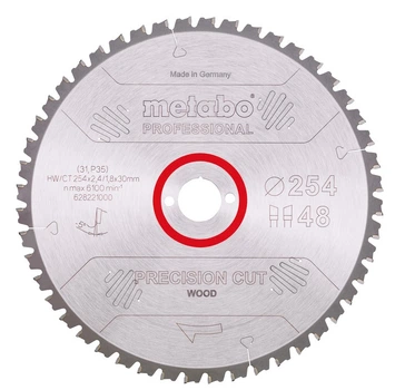 Диск пильный Metabo HW/CT по дереву 254x30х2.4 48 (628221000)