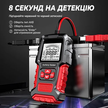 Тестер аккумуляторных батарей Foxsur FBT-300 12 В/24 В 3-200 А/час Черно-красный (FBT-300 Red)
