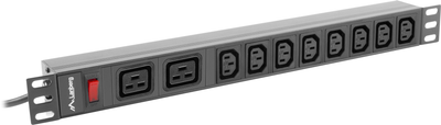 Мережевий фільтр Lanberg Rack 19" 1U 16A PDU PRO 10 розеток 2 м Black (PDU-02I1908I-0200-C20-BK)