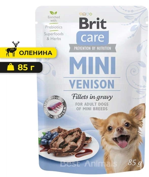 Вологий корм з олениною філе в соусі Brit Care Mini Venison для собак мініатюрних порід пауч 85 г 1 шт (8595602560356)