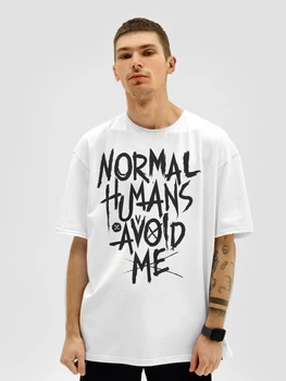 Футболка мужская оверсайз Dubhumans Normal Humans Avoid Me Белый XS-S (NHAM-TMO-W-XSS)
