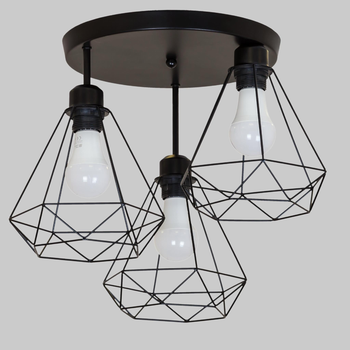 Чёрная потолочная люстра на 3 плафона "Triangular Frame Ceiling Light" (52-H2019F-3 BK+BK (300))