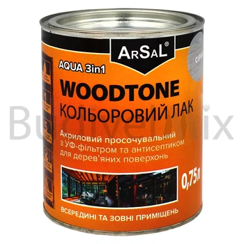Лак для деревини Arsal WOODTONE AQUA 3в1 акриловий просочувальний 0,75 л сірий