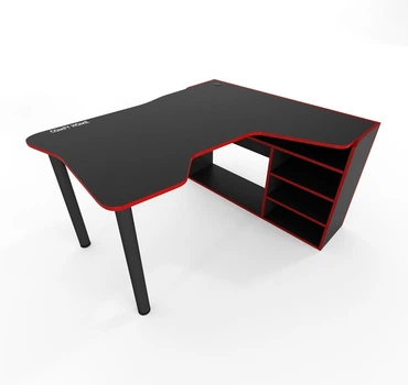 Кутовий геймерський стіл Comfy-Home Kano чорний з червоною кромкою
