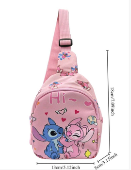 Сумка Ліло та Стич Lilo & Stitch повсякденна модна нагрудна дитяча через плече крос боді рожева 19*14*8 см (ІІ) 33701
