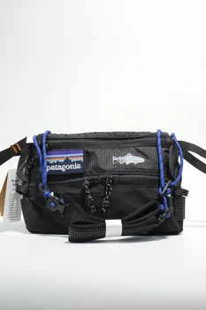 Сумка на плече Patagonia 935 чорний з візерунком + синій ремінець