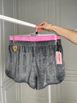 Шорти Juicy Couture Women's 2-Pack Sleep and Lounge Velvet Fleece Dolphin Shorts серые/малиновые з лого размер М