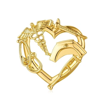 Значок (пин) BROCHE брошь бижутерия Медицина Сердце золотистый BRGV114662
