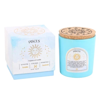 Зодіакальна ароматична свічка Elements of home fragrance з кристалами Риби. Аромат гарденія, камінь содаліт