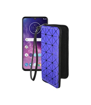 Чохол-гаманець з екошкіри для телефону Motorola One Zoom Синій ромб