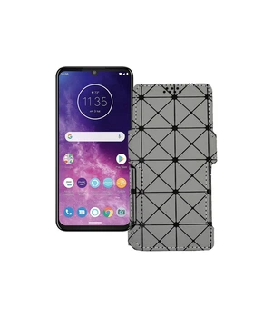 Чохол-книжка з екошкіри для телефону Motorola One Zoom Сірий ромб