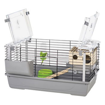 Клетка для кроликов EVA VIP GREY/BLACK, с деревянным домиком, 79x45x52 (*)