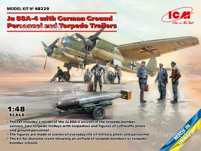 Бомбардувальник Ju 88A-4 з Німецьким наземним персоналом та торпедними візками 1:48 ICM (ICM48229)