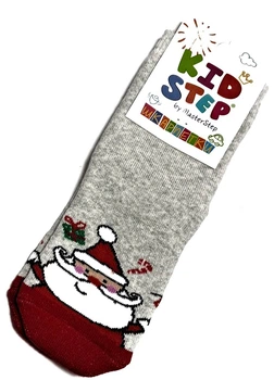 Дитячі новорічні махрові шкарпетки KidStep Санта на 16-18 см (26-28 розмір) Сірий