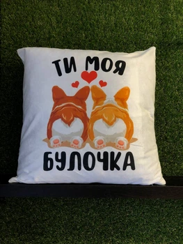 Подушка з принтом плюшева Ти моя булочка, біла 45х45 (233)