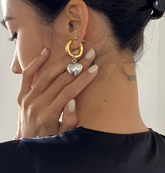 Сережки конго Fashiоn Jewerly сердце трансформеры 2в1 бижутерия серебристый золотистый (SVS)