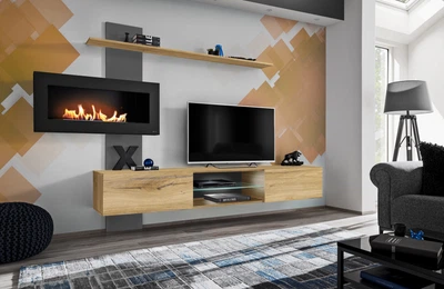 Мебельная стенка FLAME B с биокамином ASM ANFS FLB антрацит/дуб флагстафф