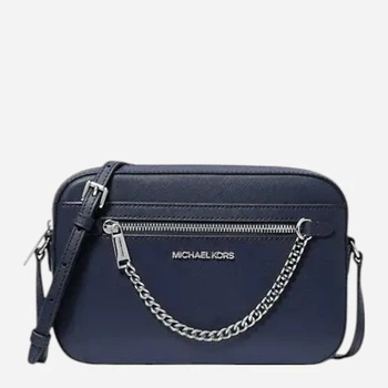 Сумка кросс-боди через плечо женская из натуральной кожи маленькая Michael Kors Jet Set Saffiano Leather Large Logo 35T1STTC9L Синяя (194900699638)