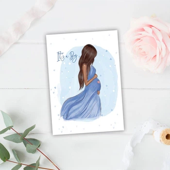 Мини открытка "Baby Shower. Силуэт беременной. У нас мальчик" с ламинацией, 10х7 см