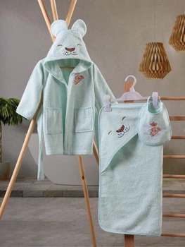 Банний набір дитячий Cotton Box BABY ASLAN Junior segment рушник та слюнявчик ментоловий