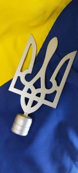 Металлическая верхушка на флаг в форме серебряного Трезуба, наверняка стальная формы Герба, верхушка на флагшток, размер 20х10 см