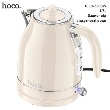 Электрочайник Hoco HE10 Retro (1850-2200W, 1.7 литра, ретро стиль, нержавеющая сталь) - Молочно-белый