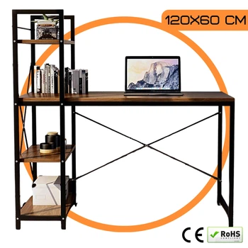 Компьютерный Стол Лофт 120 x 60 см Бежевый с Боковыми Полками Loran Loft Рабочий Офисный