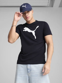 Футболка хлопковая длинная мужская Puma Ess Tee 68253616 M New Navy с принтом (4067983301865)