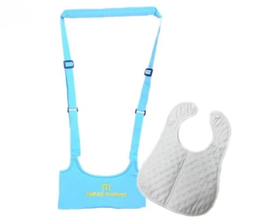 Набор детские вожжи-ходунки Walking Assistant Moby Baby Голубой и Слюнявчик на кнопке Белый (n-1056)