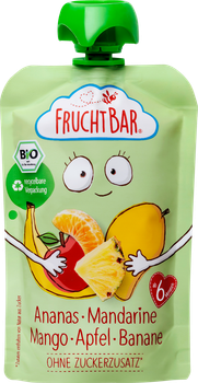 Фруктове пюре ( пауч)з ананасом, мандарином, манго, бананом та яблуком, для дітей з 6 місяців,100 грам