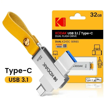 Флешка USB 2в1 Kodak 64GB Type-C USB 3.1 для телефона и компьютера Silver