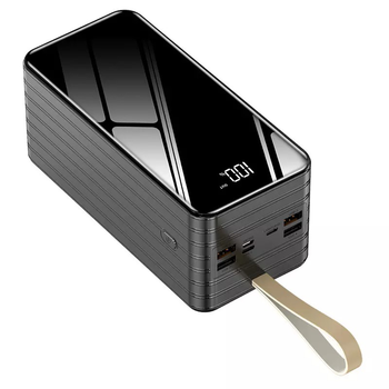 Павербанк Power bank 4 роз'єми I-Battery 100000 mAh з ліхтариком та вбудованими кабелями Чорний