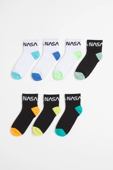 Набор детских коротких хлопковых носков H&M 7 пар р.25-27 nasa 0075