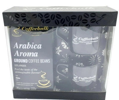 Набор молотого кофе 100% арабика Coffeebulk Arabica Aroma 225 грамм с чашками в подарок