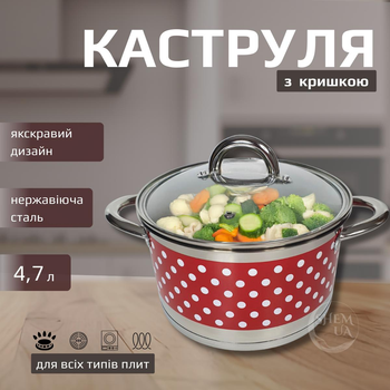Кастрюля из нержавеющей стали German Family GF-2032 с крышкой и толстым дном 4,7 л в горошек