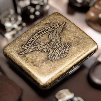 Портсигар металлический GVIPAI Harley Davidson brass на 20 сигарет в подарочной упаковке