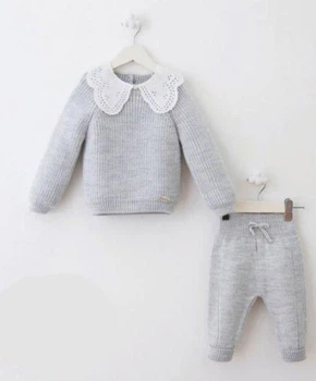 Костюм Baby Mio Ажурный воротничёк 74-80 см светло-серый меланж