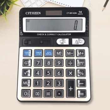 Настольный электронный калькулятор CJTJJZEN CT 98I4GN с 14-ти разрядным LCD дисплеем и солнечной панелью