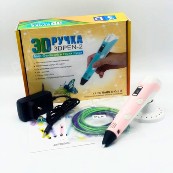 Дитяча 3D-ручка 3D Pen-3 з пластиком 10 м + трафарети Рожева