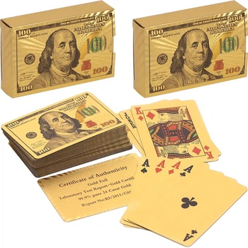 Золотые игральные карты Poker Gold водонепроницаемые пластиковые 54 карты с джокерами