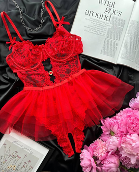Комплект нижнего белья с открытым доступом и юбкой SM2264пі Simply Sexy красный M
