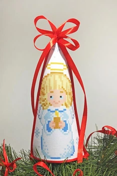 Схема для вишивки бісером і нитками Барвиста Вишиванка Пошита новорічна верхівка на ялинку Різдвяний ангел 14х18 (ТР236аБ1418)