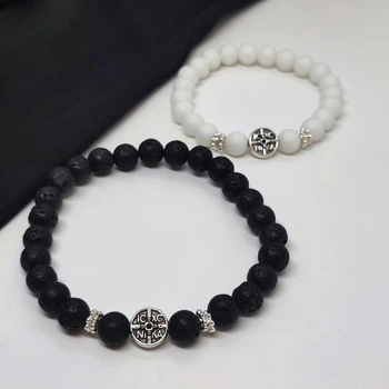 Браслет з каміння агат білий та браслет з лави вулканічної (NIKA)