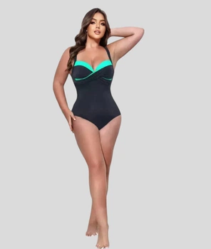 Злитий купальник Fuba 825115 чорний;м'ятний 54 (4XL) повнота грудей 4D-5E;стегна 116-120 см