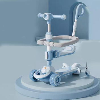 Детский самокат-трансформер CITY LINE Baby Care 388 с родительской ручкой голубой для мальчика