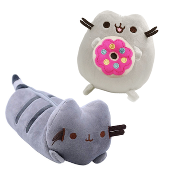 Пенал косметичка дитячий Pusheen cat 23х11 см Сірий та М'яка іграшка Пушин кет Кіт з пончиком 15х12 см v-12502